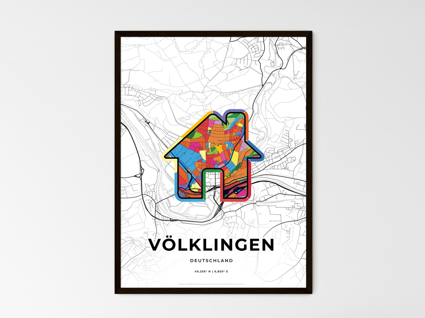 Volklingen Germany wedding art map with home icon