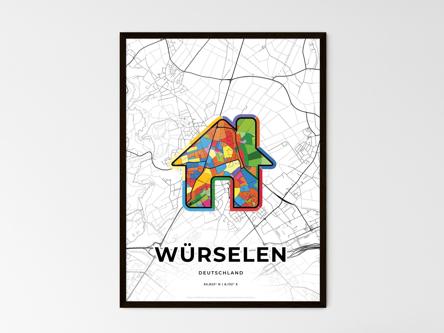 Wurselen Germany wedding art map with home icon