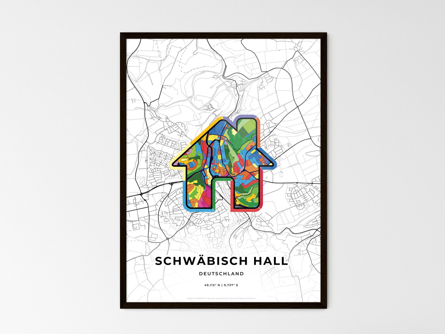Schwabisch Hall Germany wedding art map with home icon
