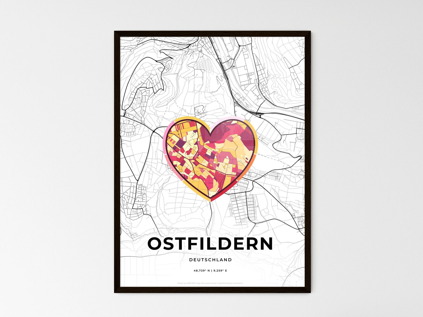 Ostfildern Germany wedding art map with heart icon