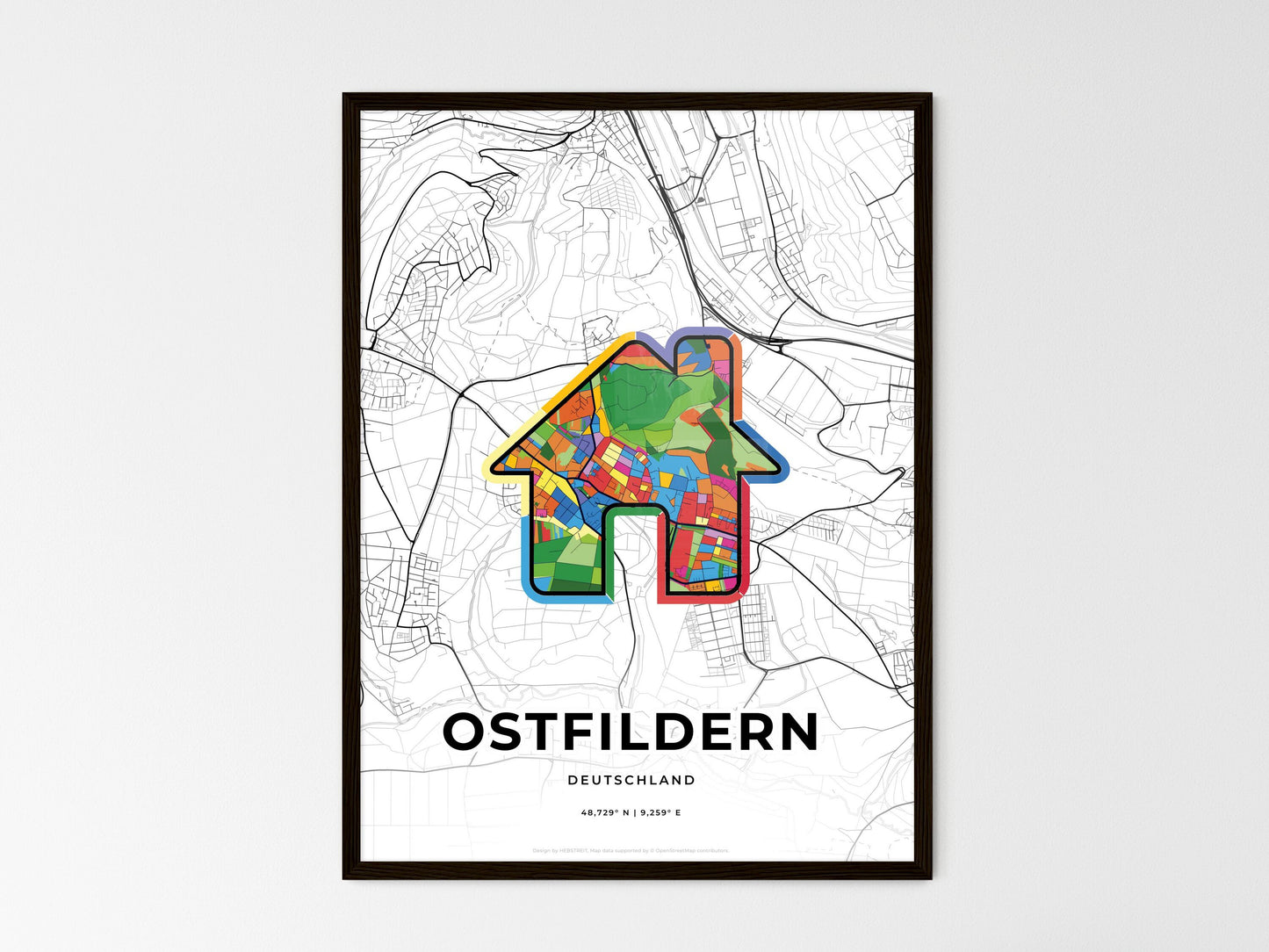 Ostfildern Germany wedding art map with home icon