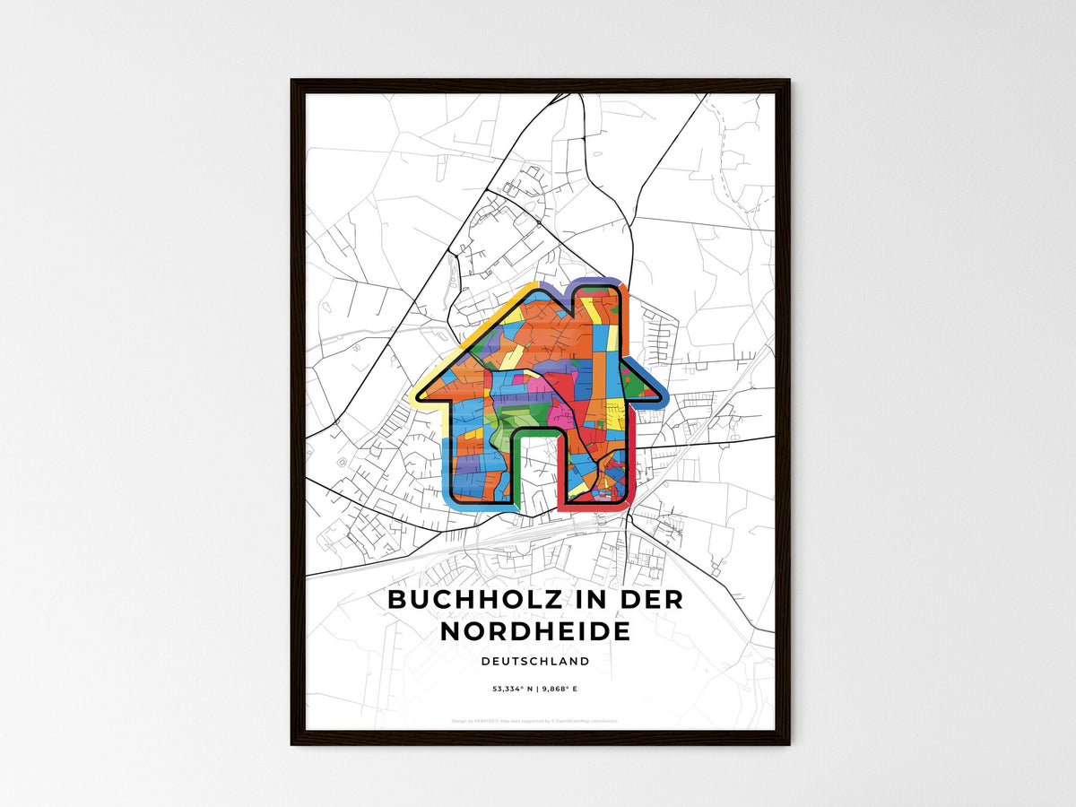 Buchholz In Der Nordheide Germany wedding art map with home icon