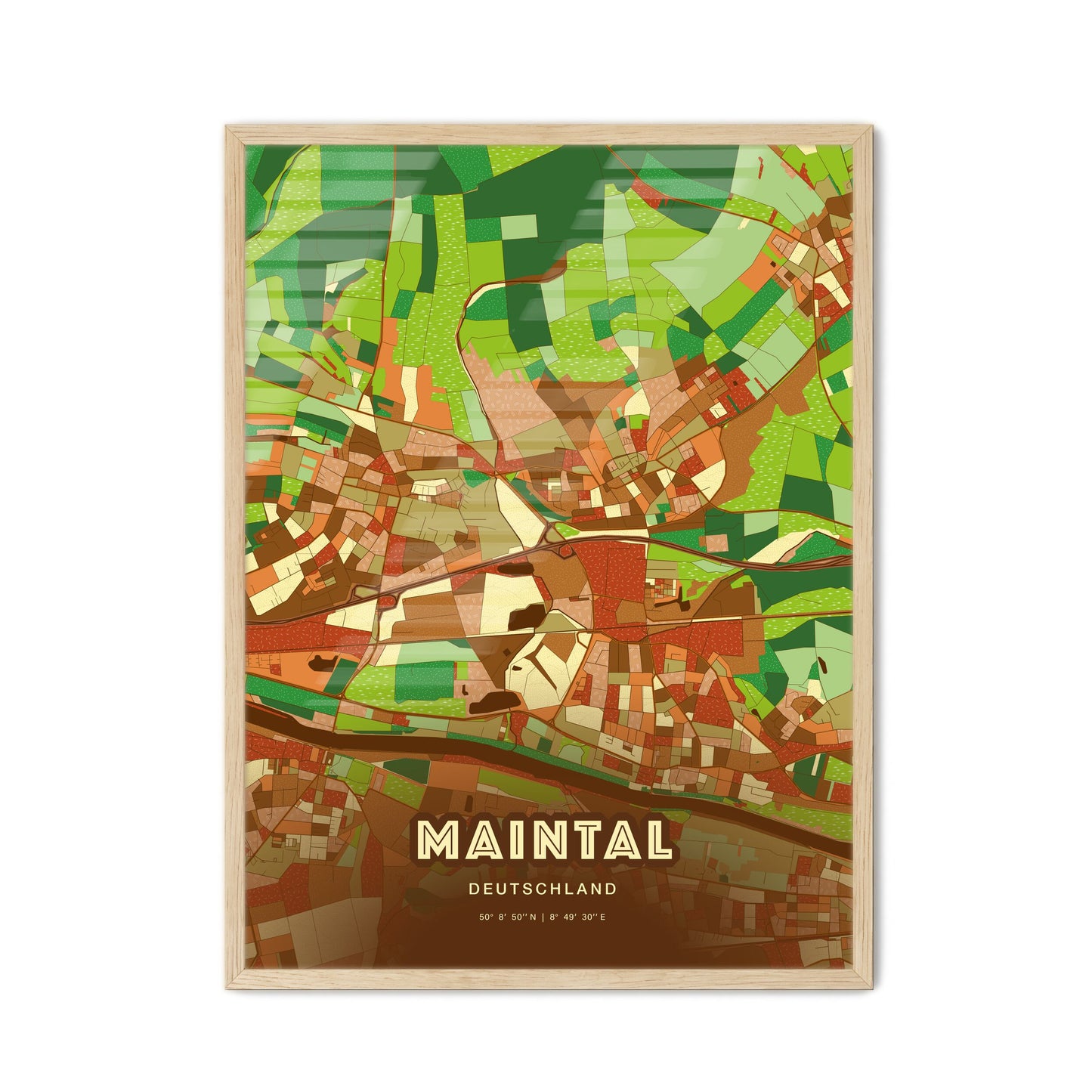 Colorful MAINTAL GERMANY Fine Art Map Farmhouse