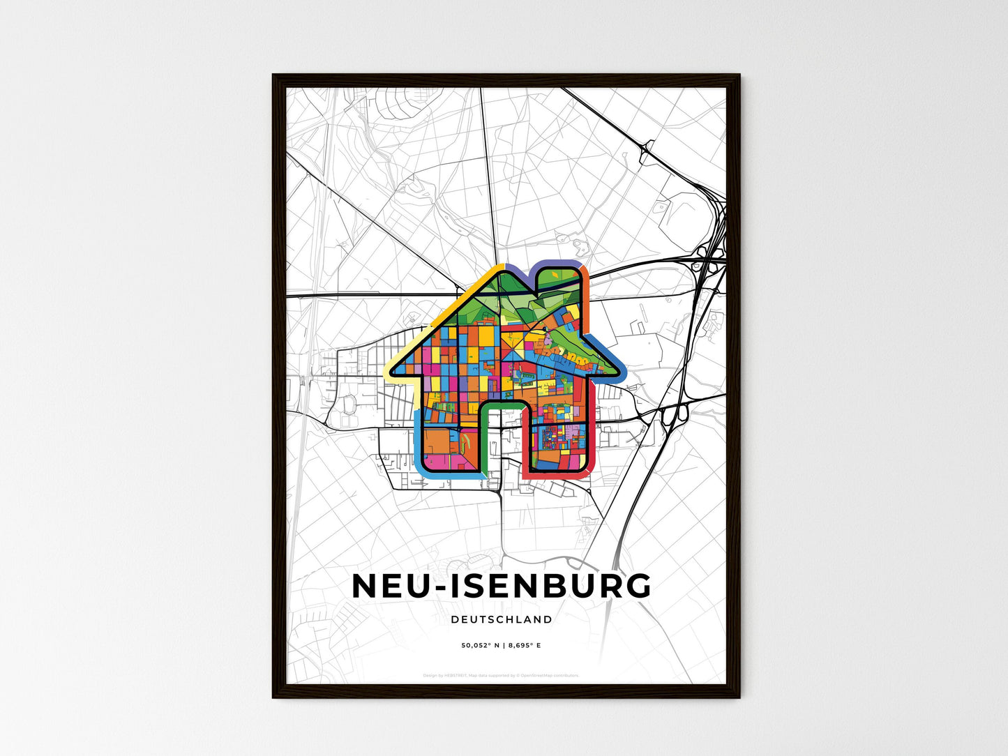 Neu-Isenburg Germany wedding art map with home icon
