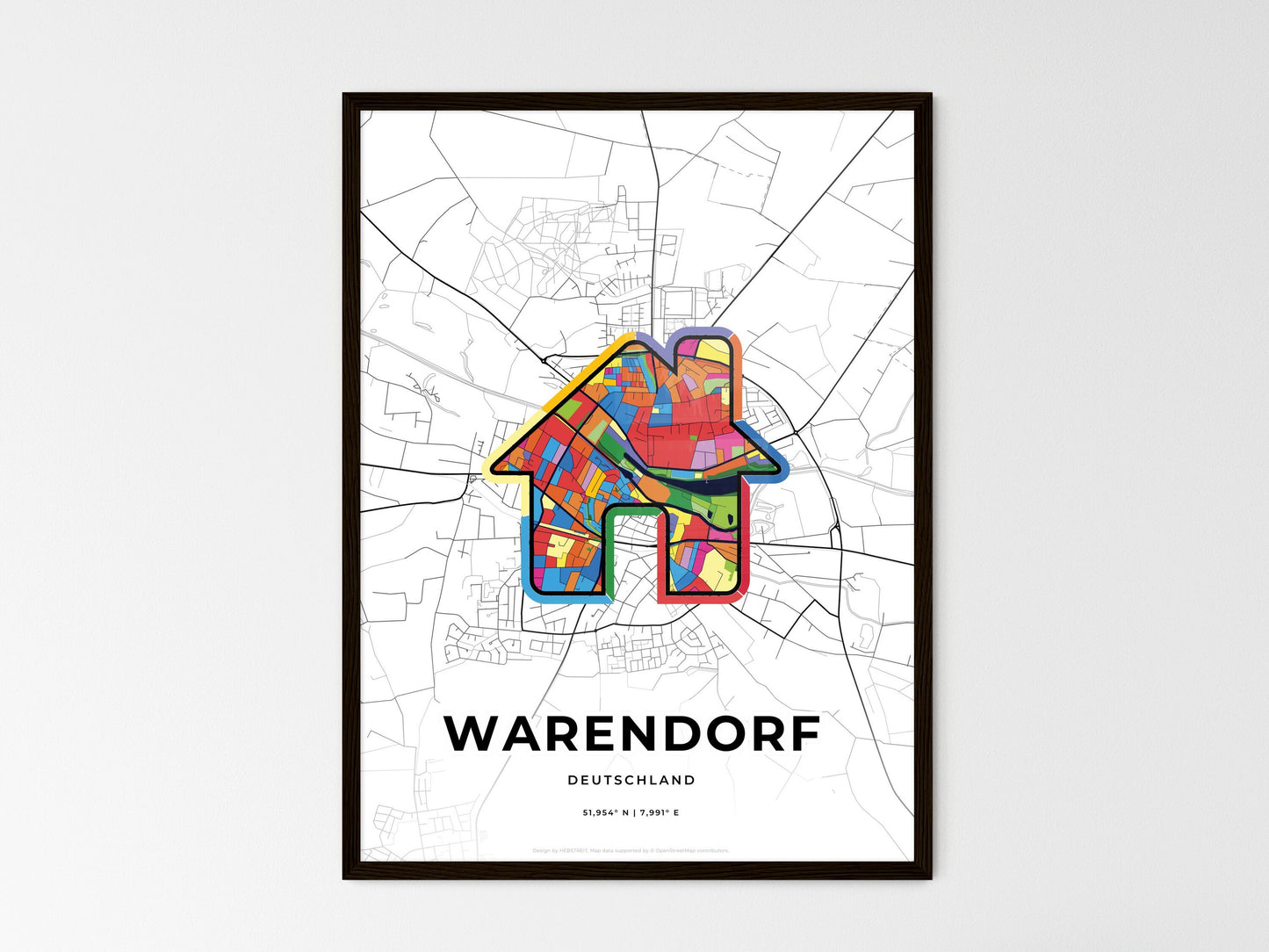 Warendorf Germany wedding art map with home icon