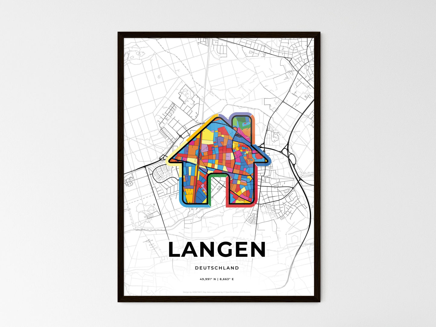 Langen Germany wedding art map with home icon