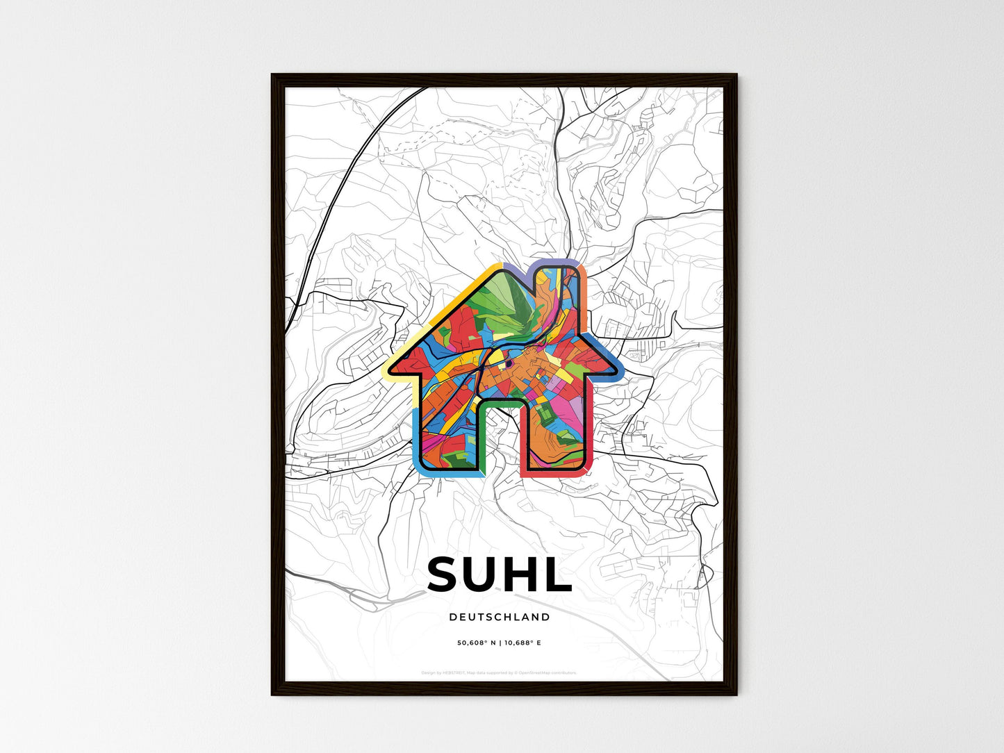 Suhl Germany wedding art map with home icon