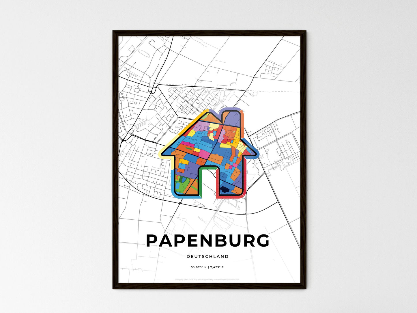 Papenburg Germany wedding art map with home icon