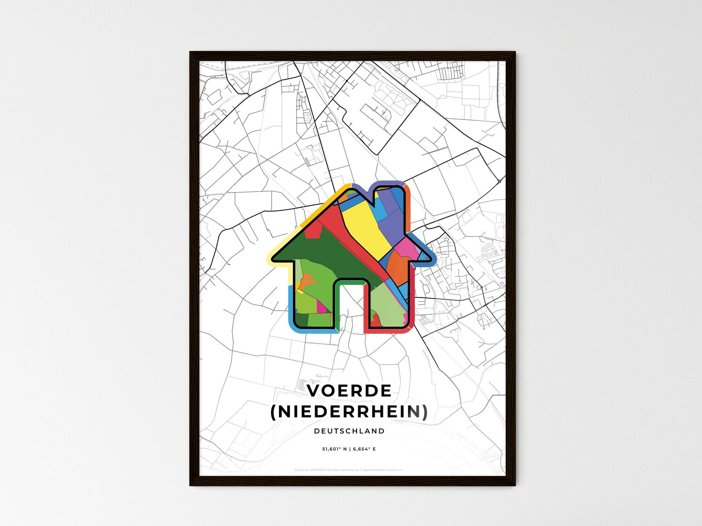 Voerde (Niederrhein) Germany wedding art map with home icon