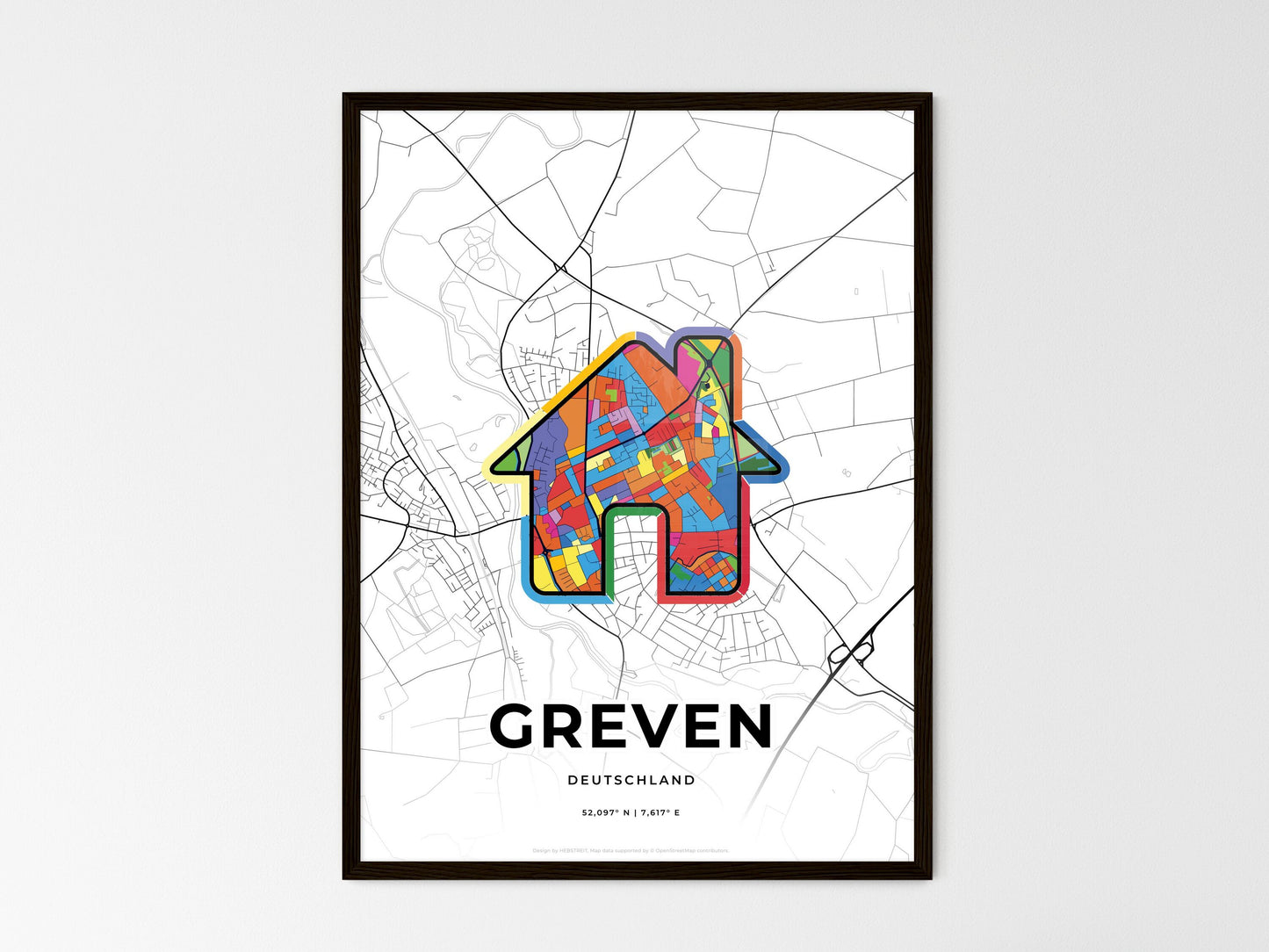 Greven Germany wedding art map with home icon