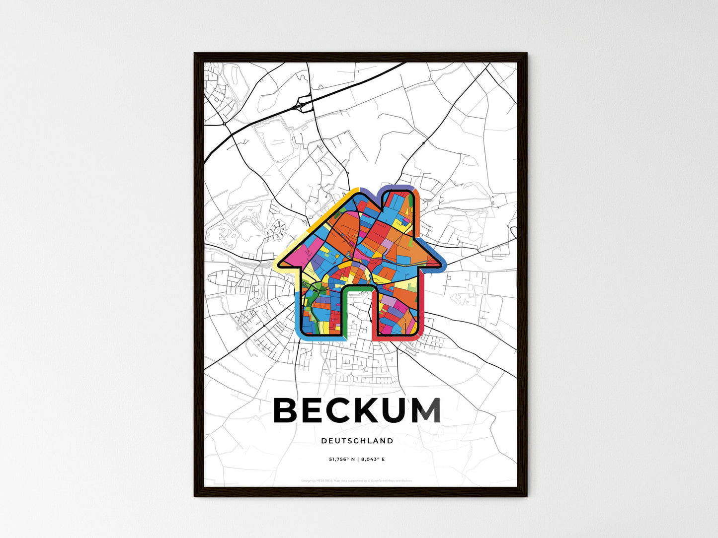 Beckum Germany wedding art map with home icon