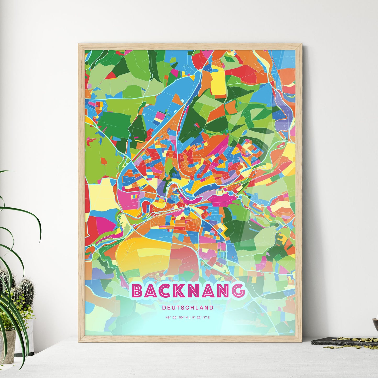 Colorful BACKNANG GERMANY Fine Art Map Crazy Colors