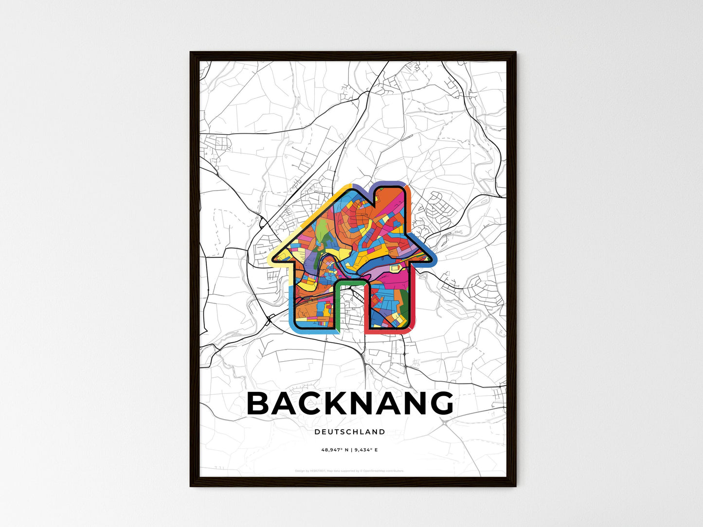 Backnang Germany wedding art map with home icon