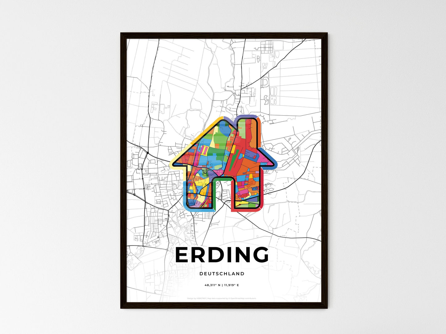 Erding Germany wedding art map with home icon