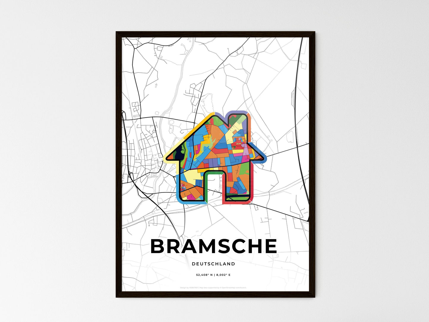 Bramsche Germany wedding art map with home icon
