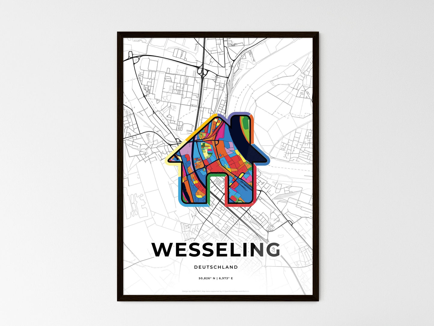 Wesseling Germany wedding art map with home icon