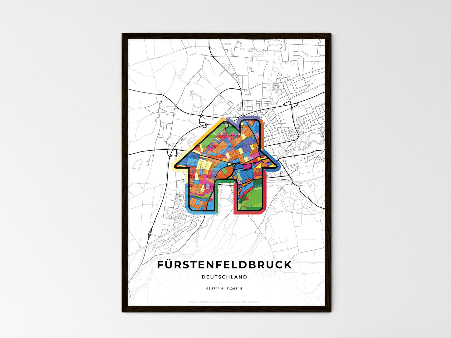 Furstenfeldbruck Germany wedding art map with home icon