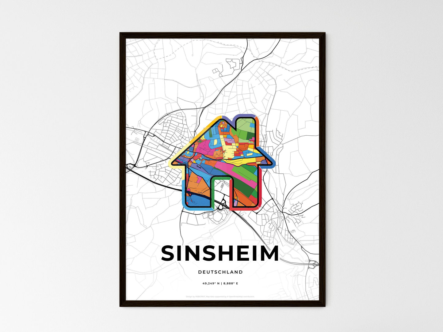 Sinsheim Germany wedding art map with home icon