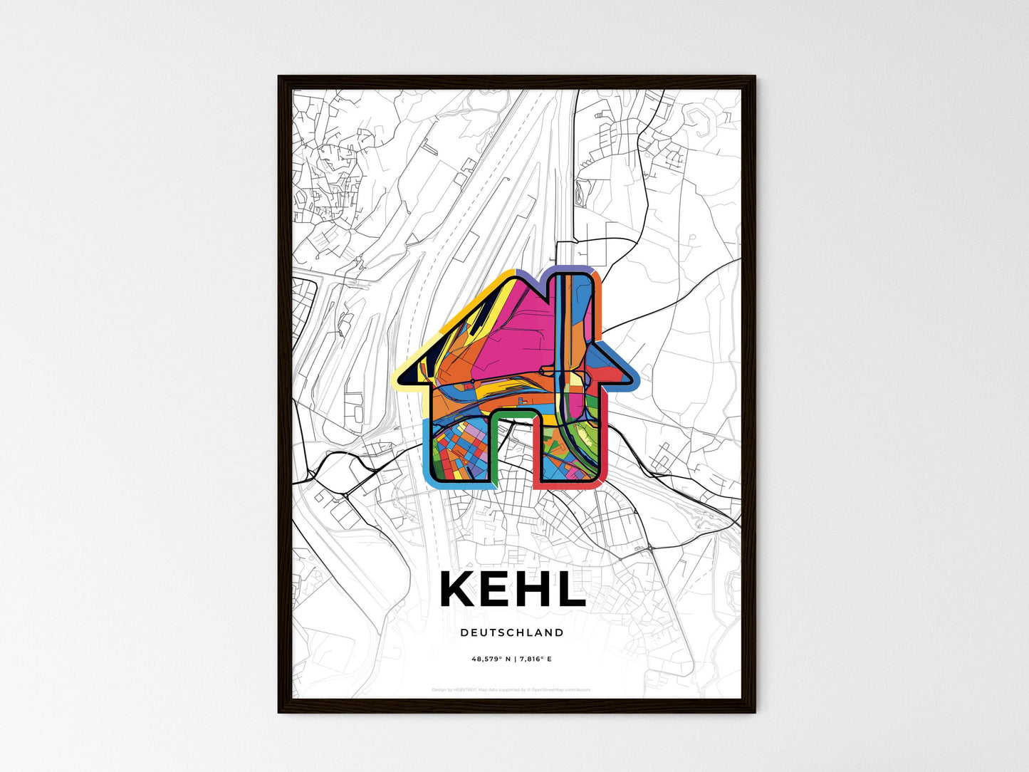 Kehl Germany wedding art map with home icon