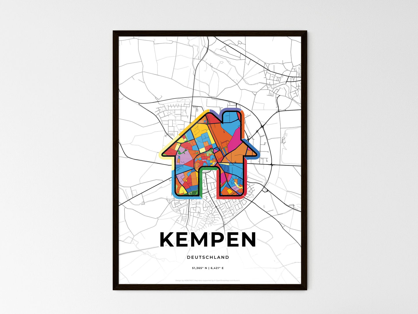 Kempen Germany wedding art map with home icon