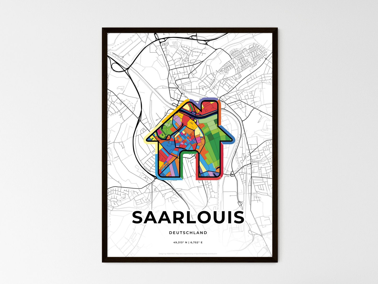 Saarlouis Germany wedding art map with home icon