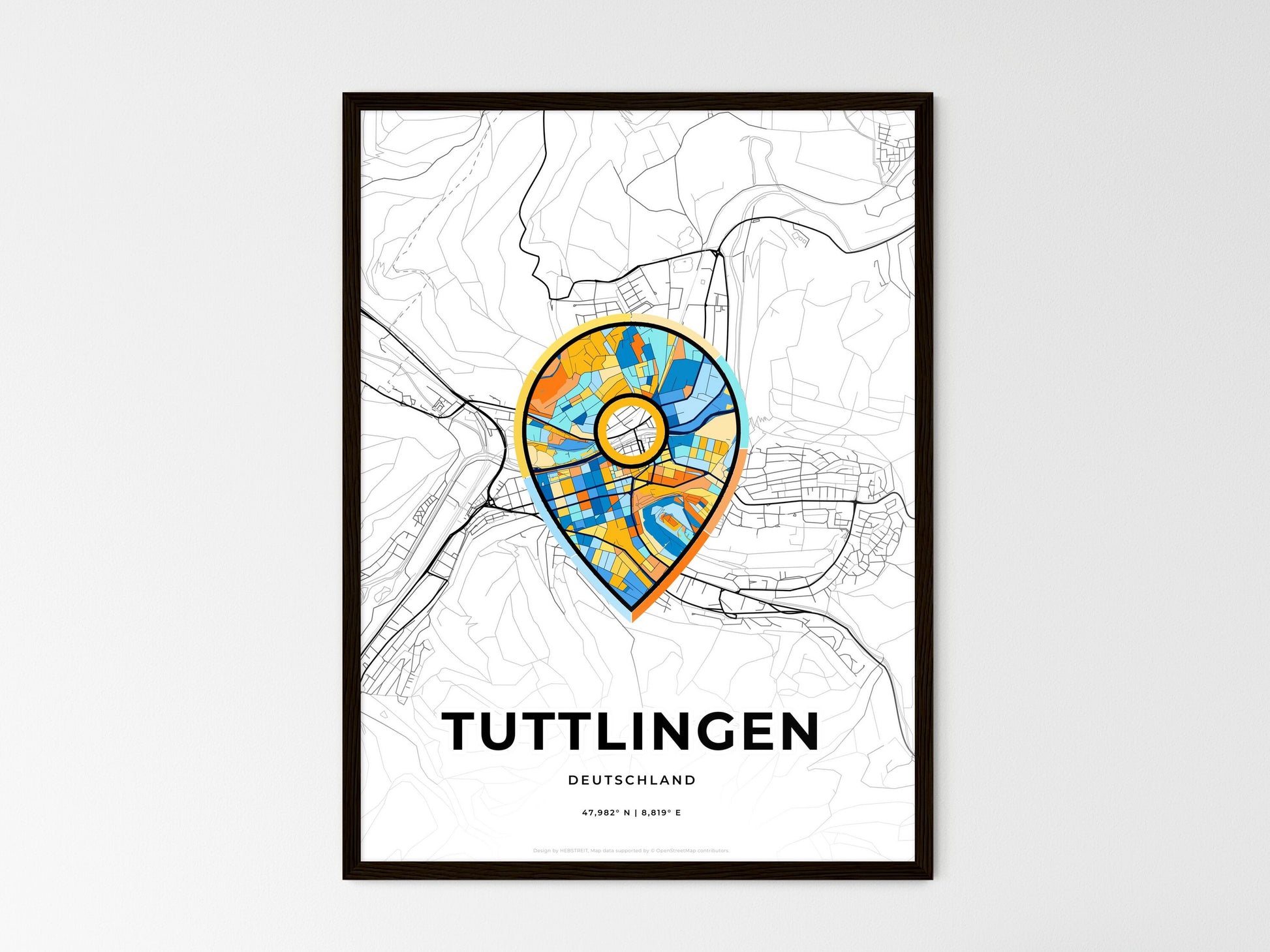 TUTTLINGEN GERMANY minimal art map with a colorful icon. Where it all began, Couple map gift. Style 1