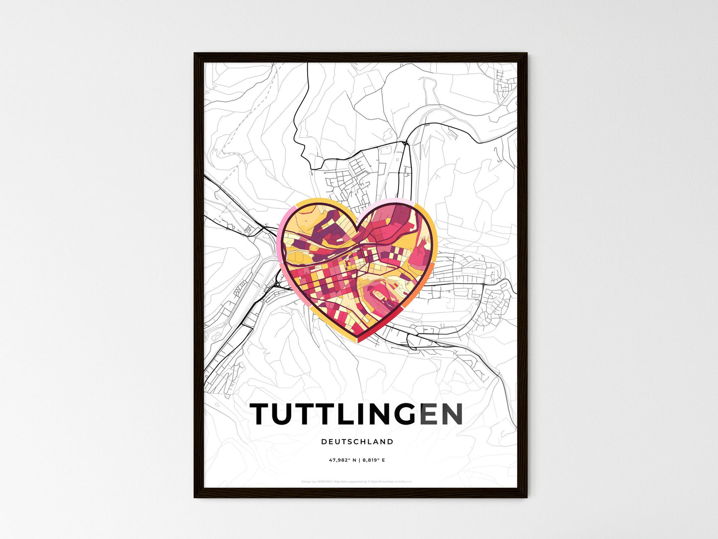TUTTLINGEN GERMANY minimal art map with a colorful icon. Where it all began, Couple map gift. Style 2