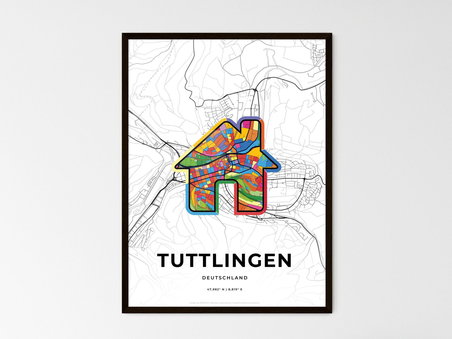 Tuttlingen Germany wedding art map with home icon