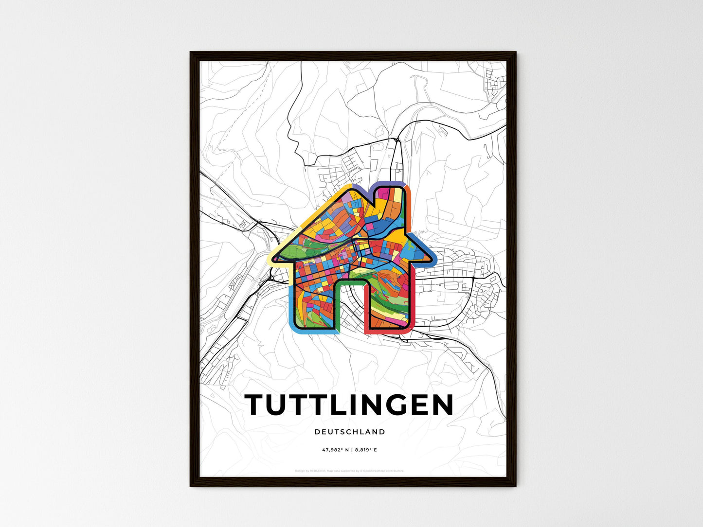 TUTTLINGEN GERMANY minimal art map with a colorful icon. Where it all began, Couple map gift. Style 3