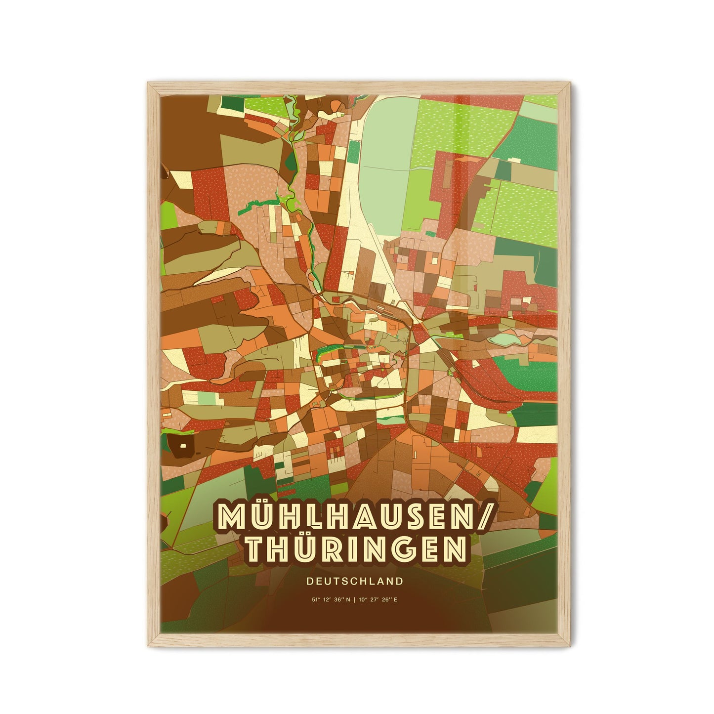 Colorful MUHLHAUSEN/THURINGIA GERMANY Fine Art Map Farmhouse