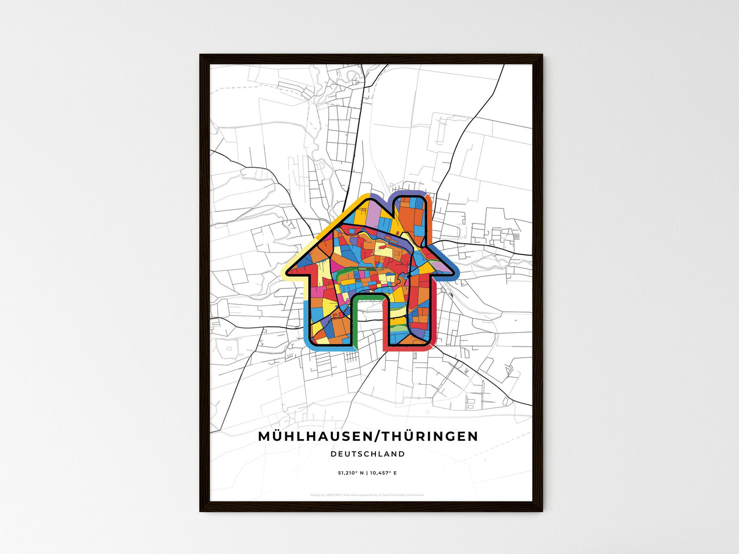 Muhlhausen/Thuringia Germany wedding art map with home icon