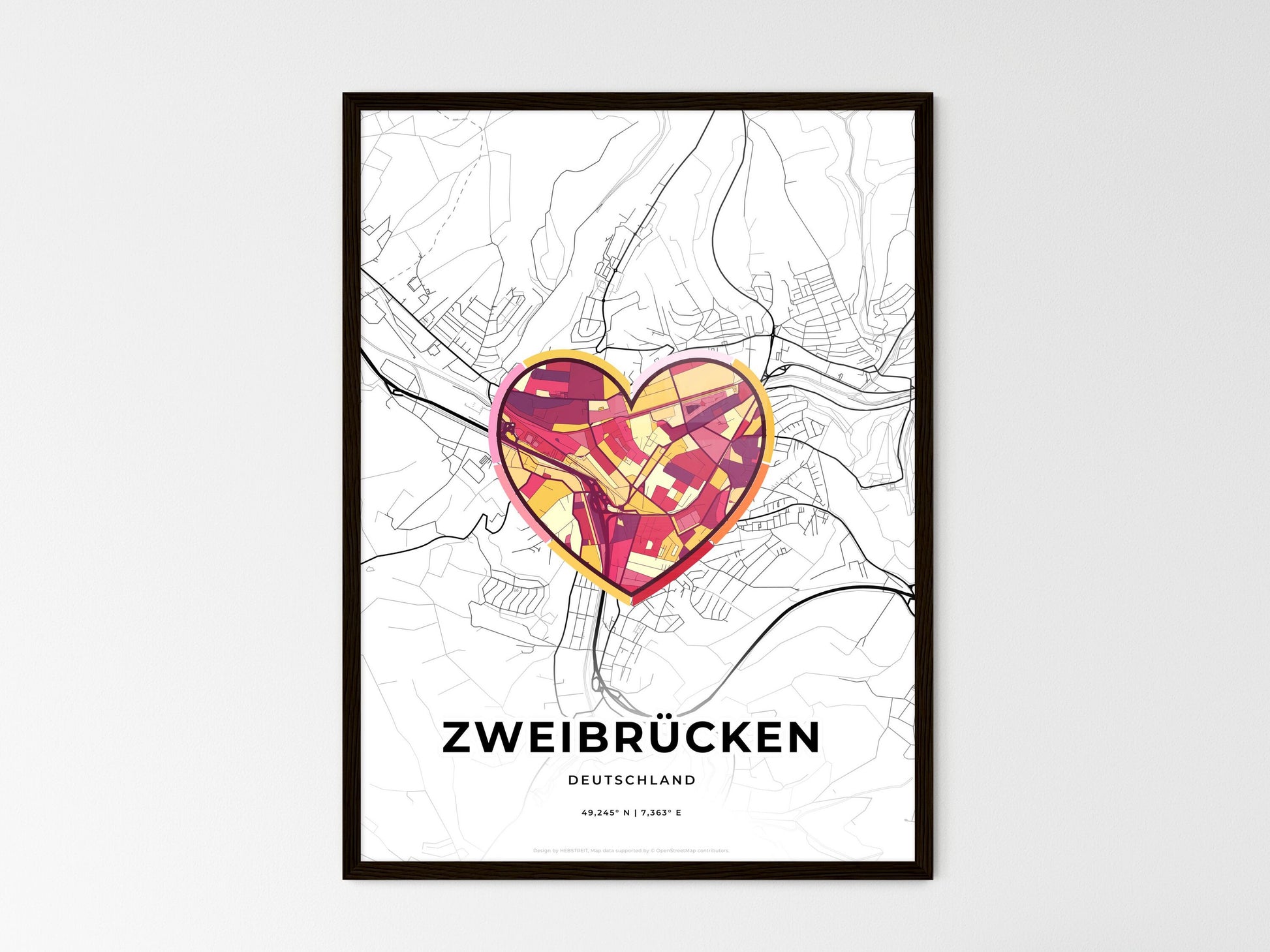 ZWEIBRUCKEN GERMANY minimal art map with a colorful icon. Where it all began, Couple map gift. Style 2