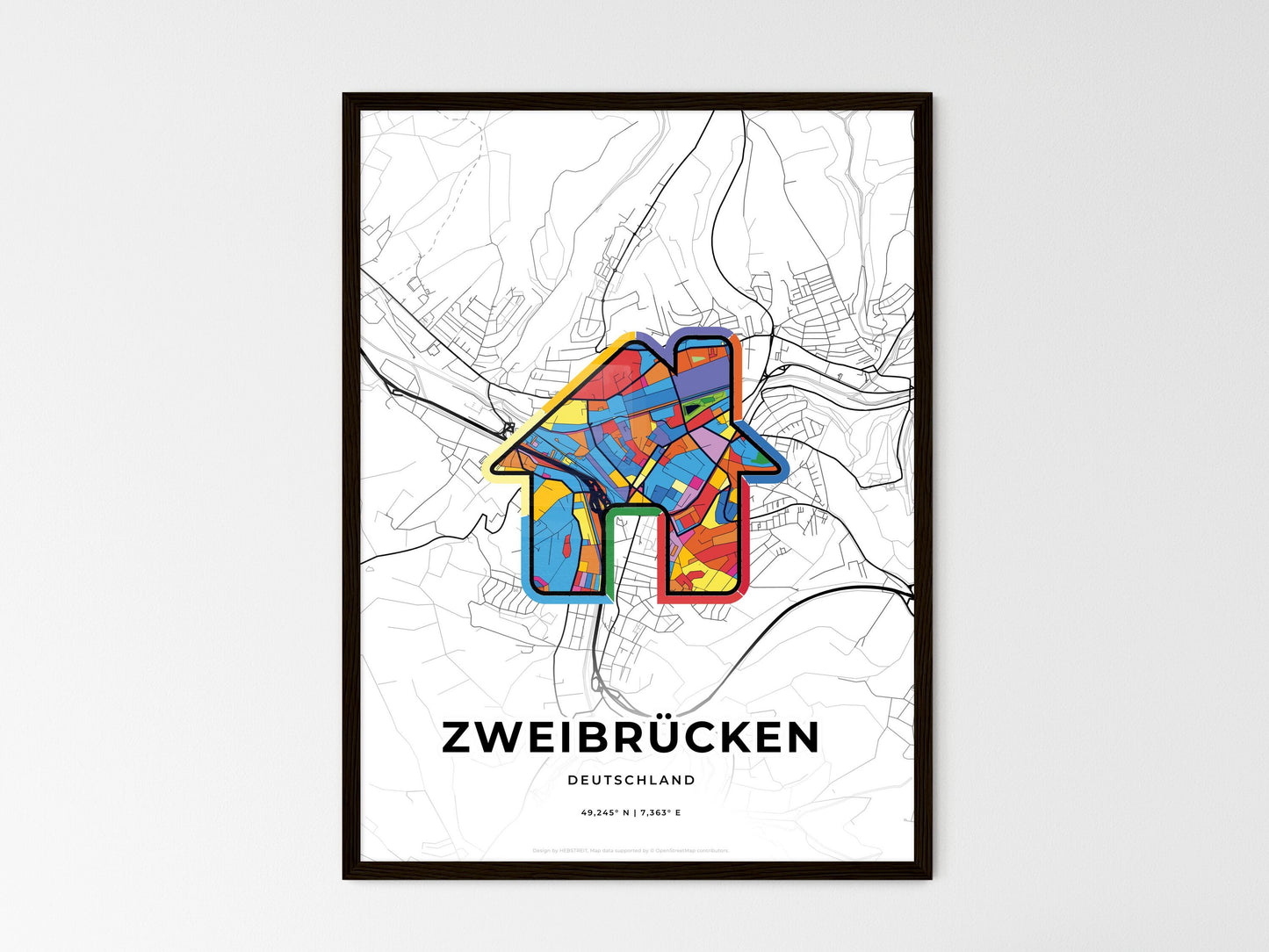 Zweibrucken Germany wedding art map with home icon