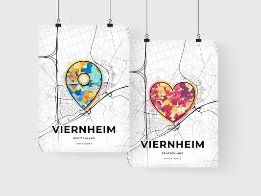 VIERNHEIM GERMANY minimal art map with a colorful icon. Where it all began, Couple map gift.
