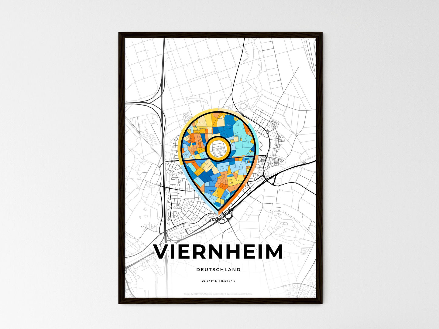 VIERNHEIM GERMANY minimal art map with a colorful icon. Where it all began, Couple map gift. Style 1