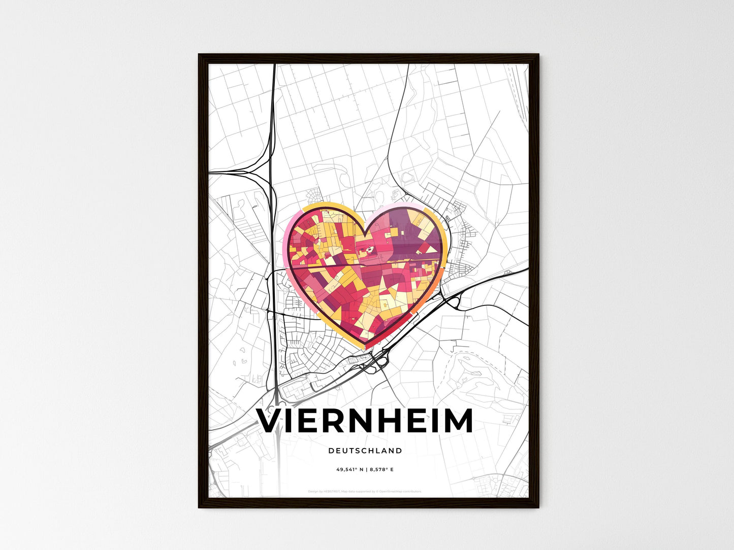 VIERNHEIM GERMANY minimal art map with a colorful icon. Where it all began, Couple map gift. Style 2
