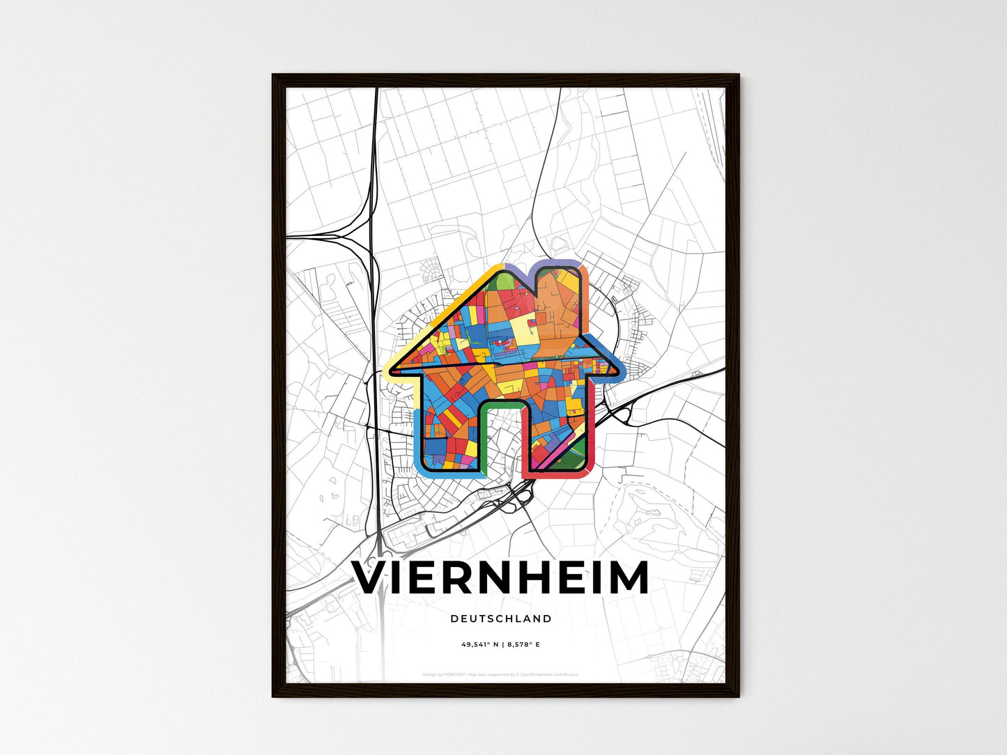 VIERNHEIM GERMANY minimal art map with a colorful icon. Where it all began, Couple map gift. Style 3