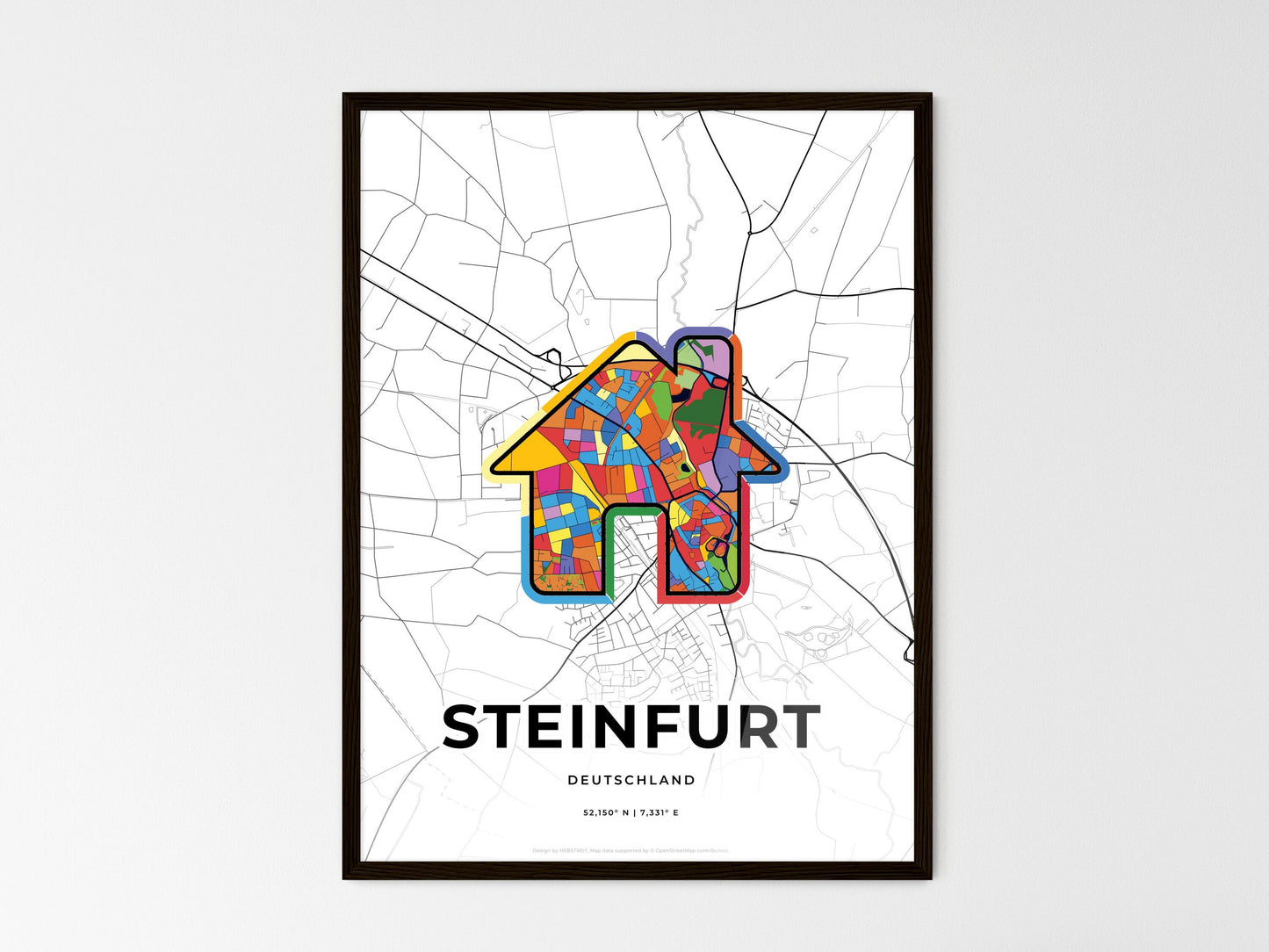 Steinfurt Germany wedding art map with home icon