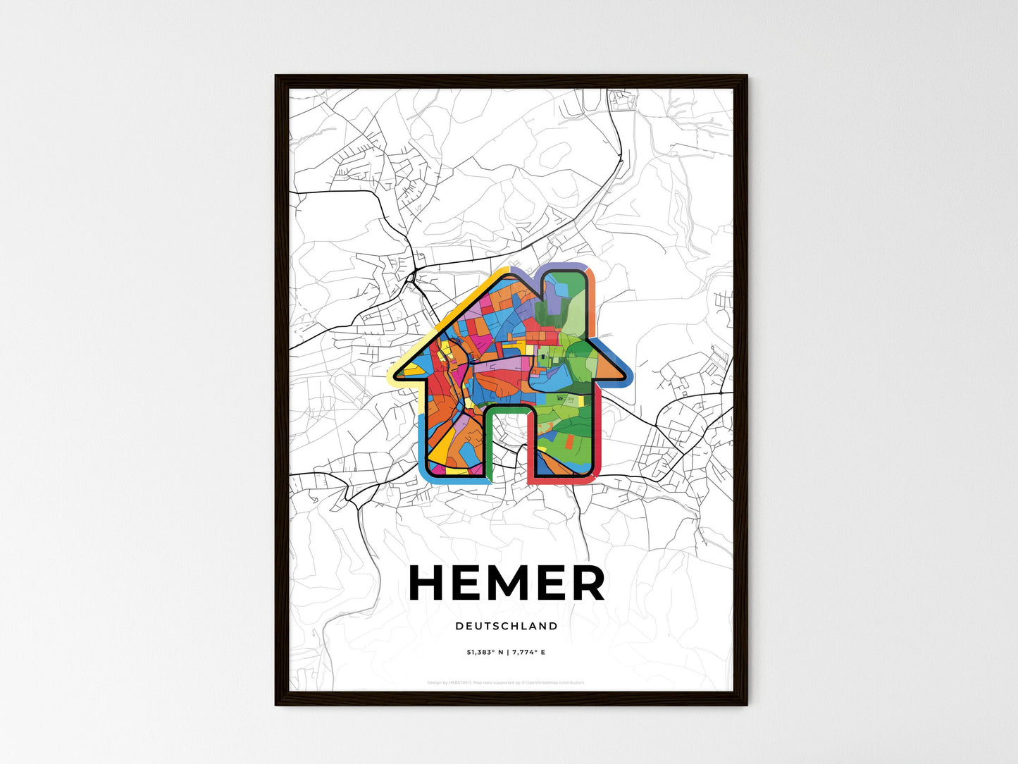 Hemer Germany wedding art map with home icon