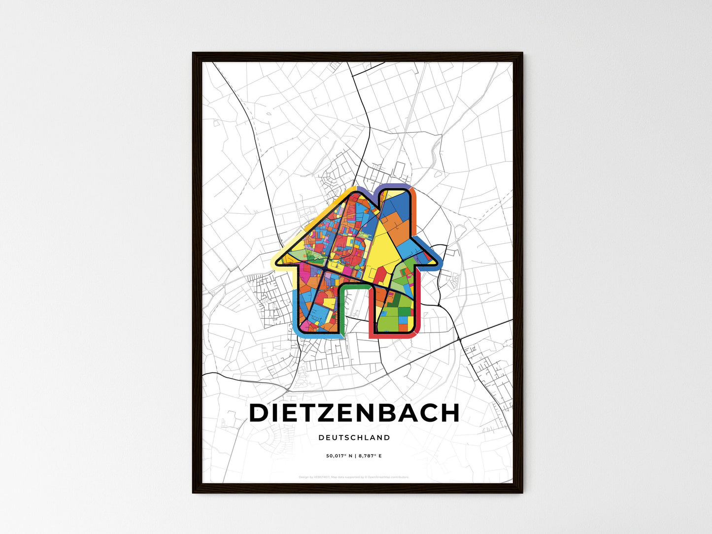 Dietzenbach Germany wedding art map with home icon