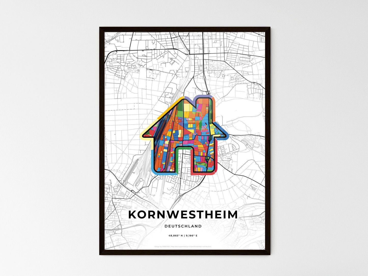 Kornwestheim Germany wedding art map with home icon