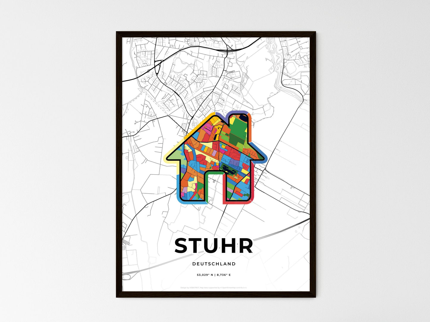 Stuhr Germany wedding art map with home icon
