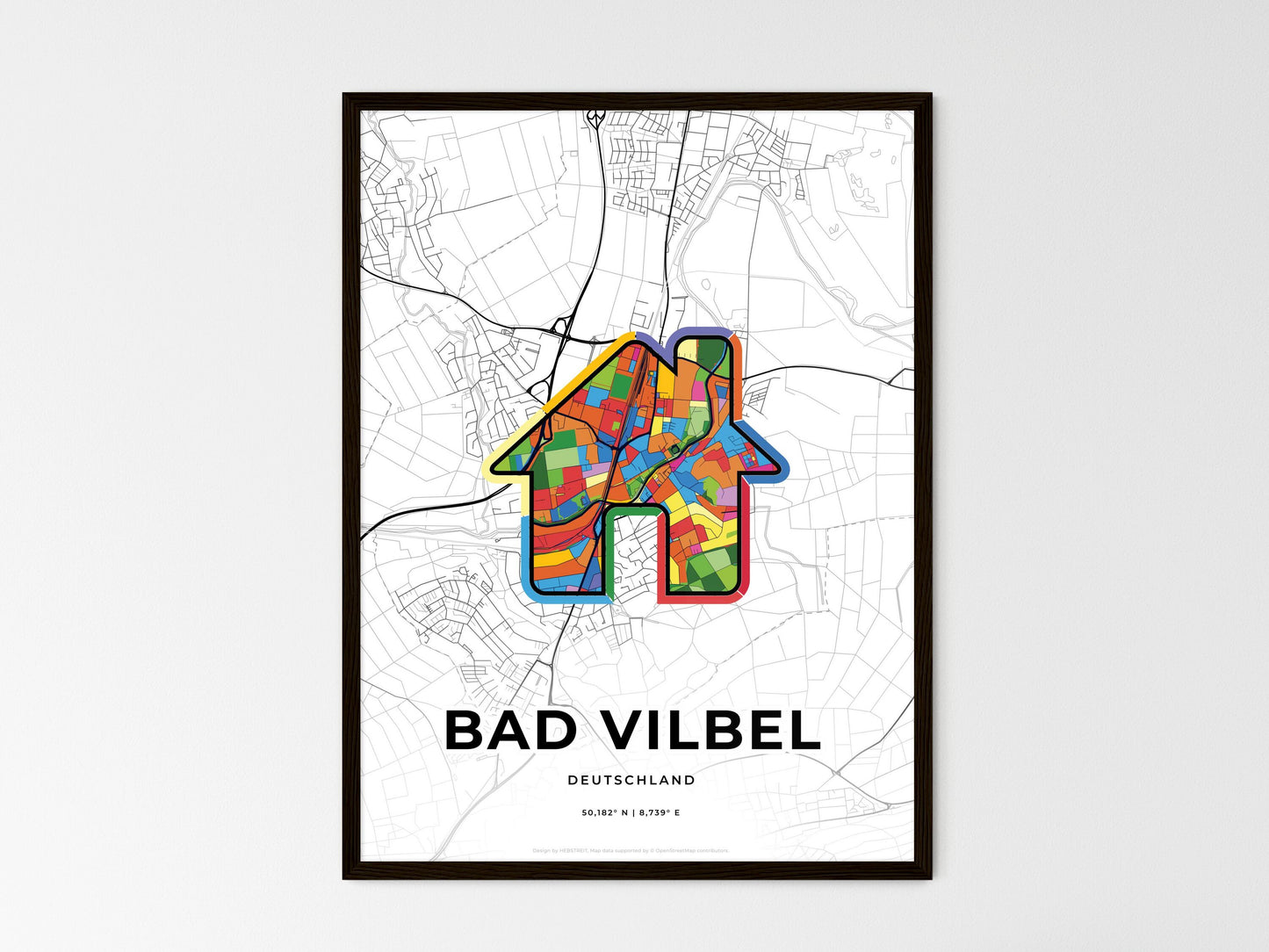Bad Vilbel Germany wedding art map with home icon