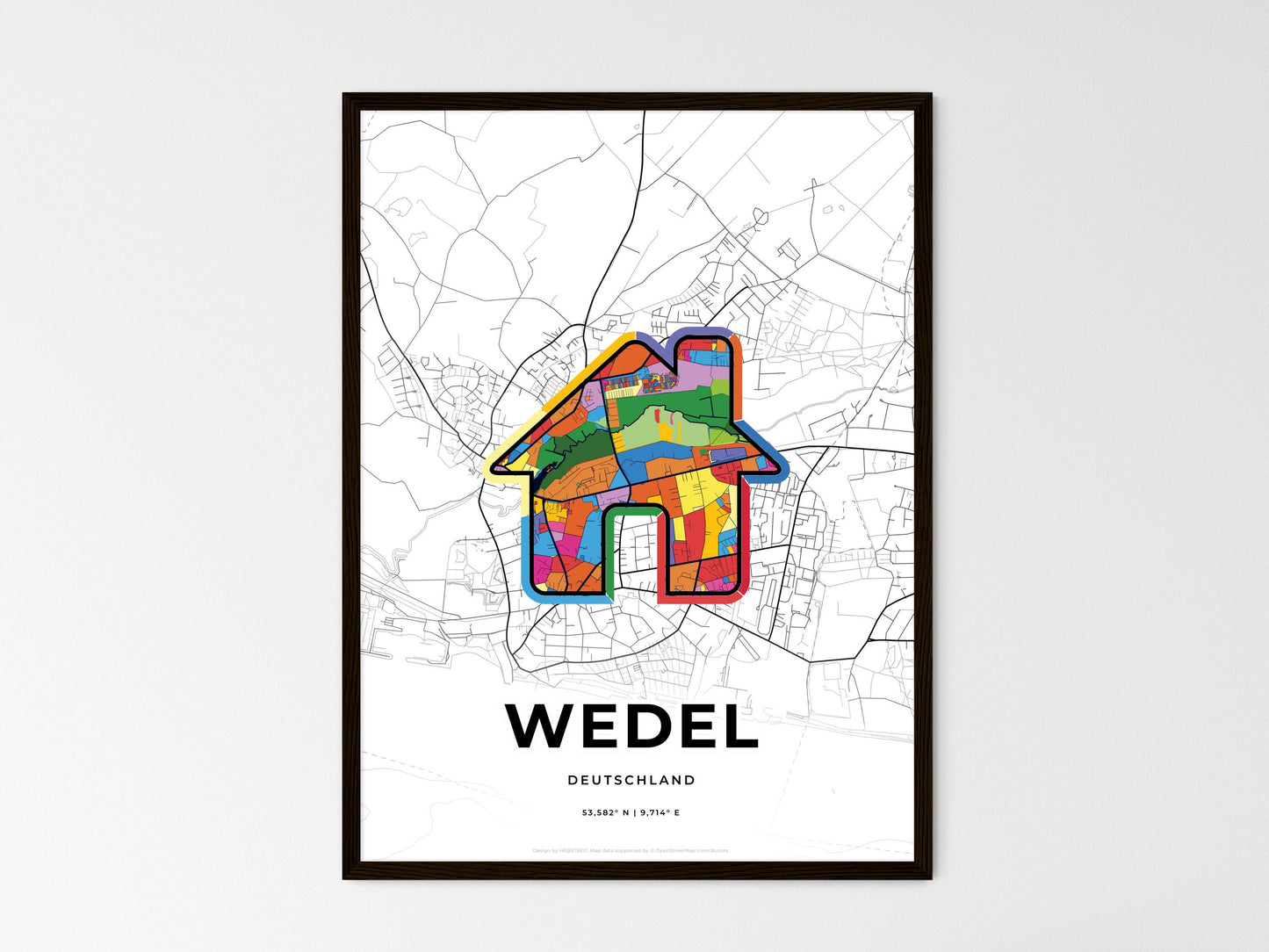 Wedel Germany wedding art map with home icon