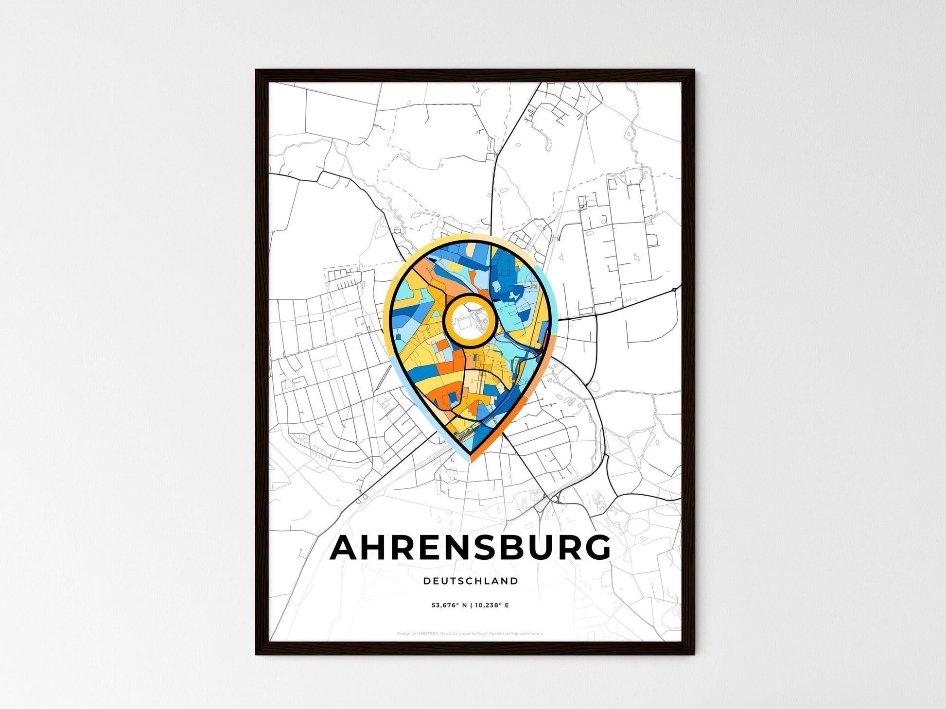 AHRENSBURG GERMANY minimal art map with a colorful icon. Where it all began, Couple map gift. Style 1