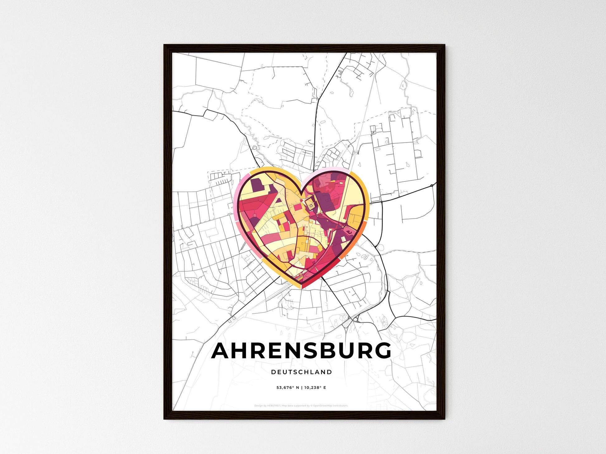 AHRENSBURG GERMANY minimal art map with a colorful icon. Where it all began, Couple map gift. Style 2