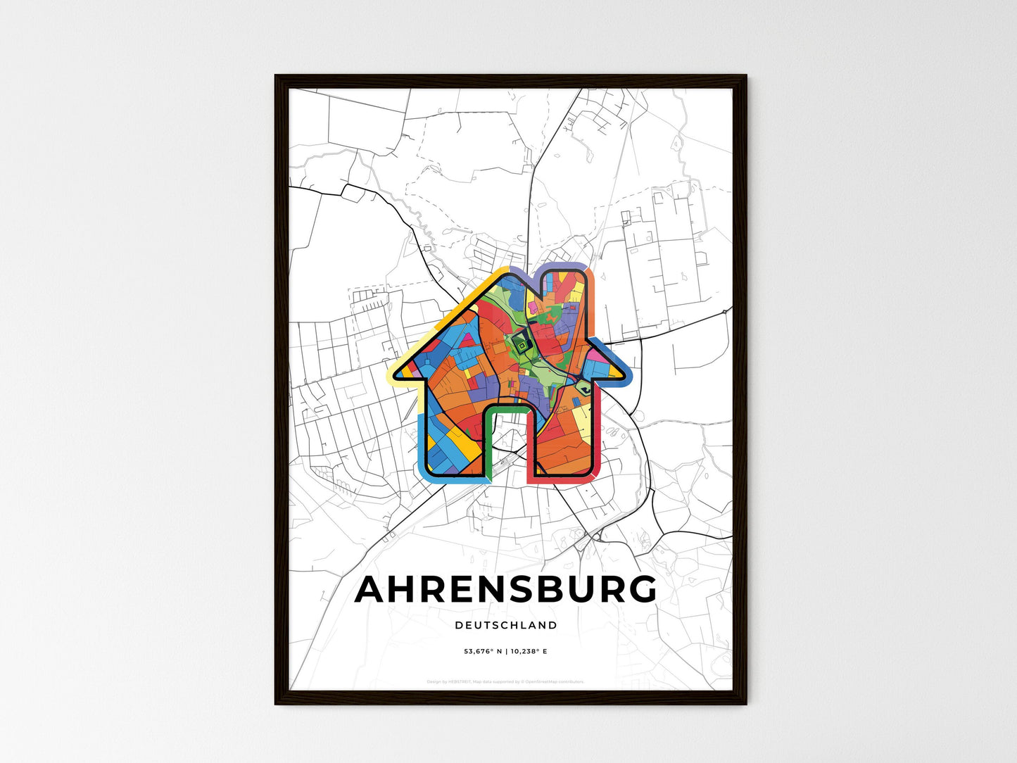 AHRENSBURG GERMANY minimal art map with a colorful icon. Where it all began, Couple map gift. Style 3