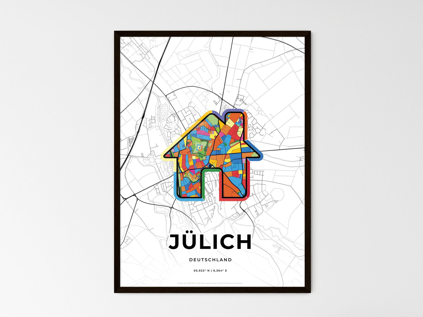 Julich Germany wedding art map with home icon
