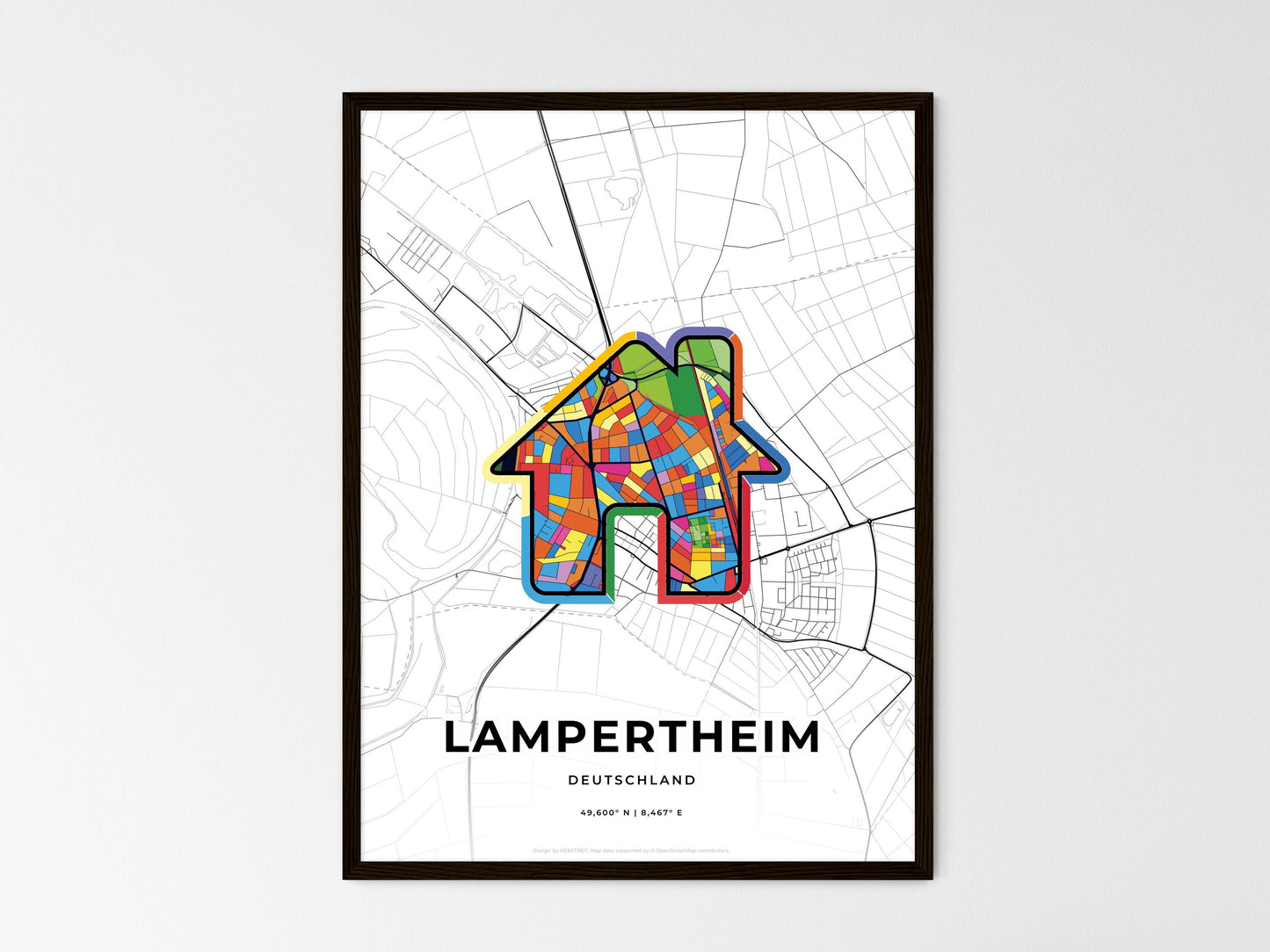 Lampertheim Germany wedding art map with home icon