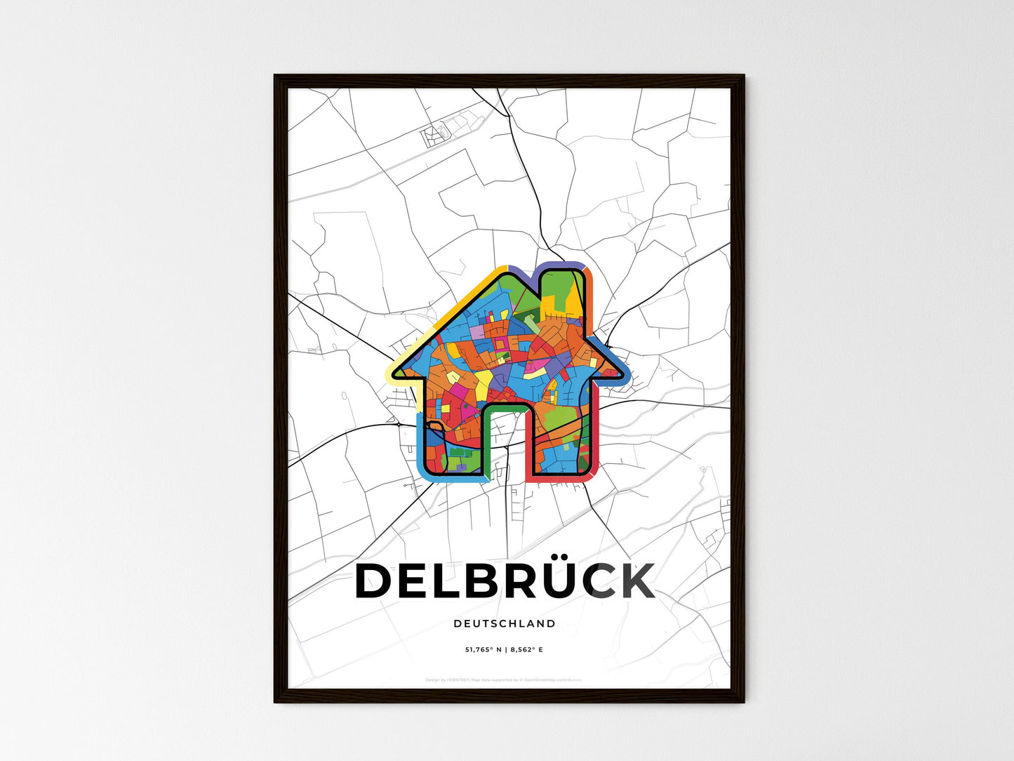 Delbruck Germany wedding art map with home icon